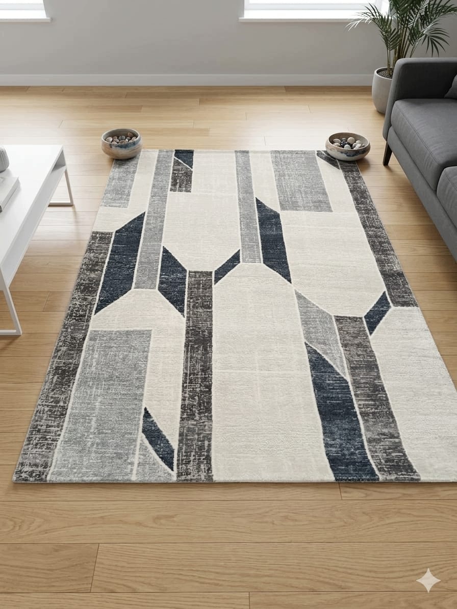 Moderný koberec 160 x 230 cm, krémovo šedý, geometrický