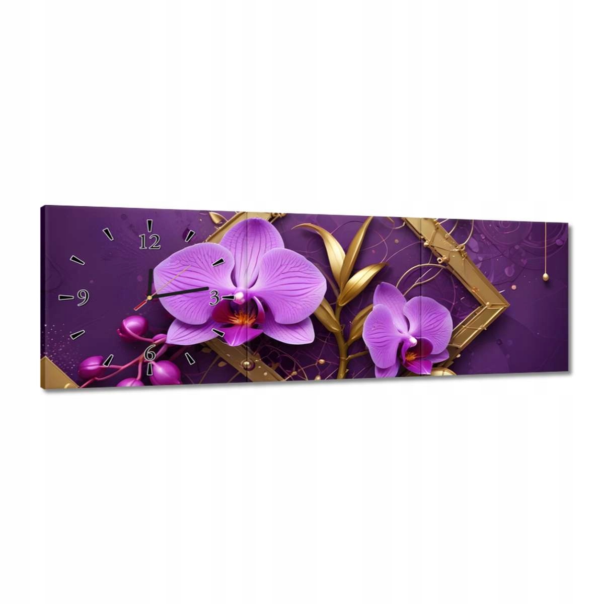 Hodiny 90x30 Fialové orchideje a zlato