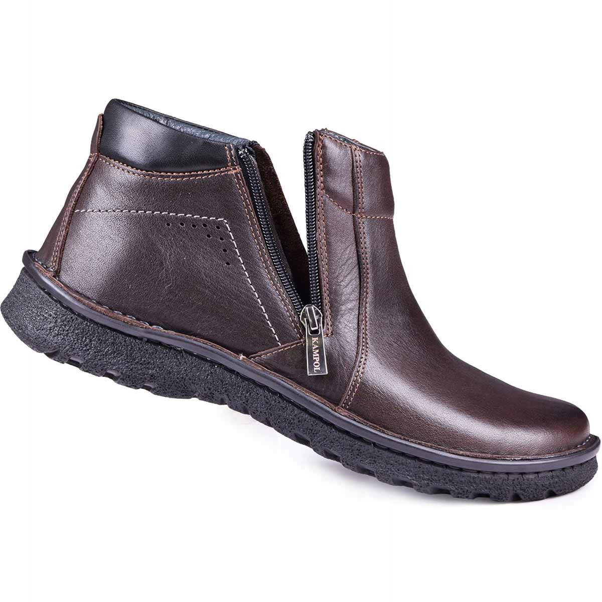 Pánské zimní kožené boty zateplené přírodní kůží, hnědá barva, velikost 45