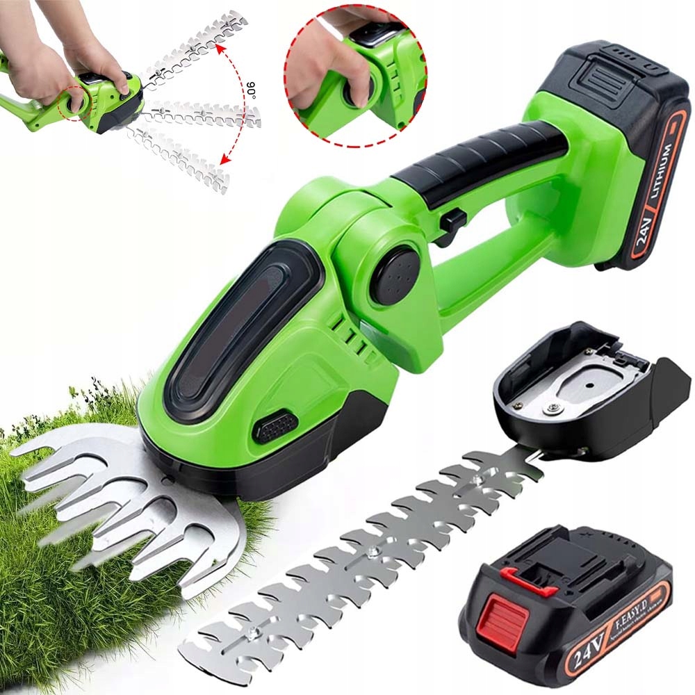 Nůžky Na Trávy A Živý Plot Akumulátorové 24V Zastřihovač Zahradní nůžky 1500 mAh+2NOŽE