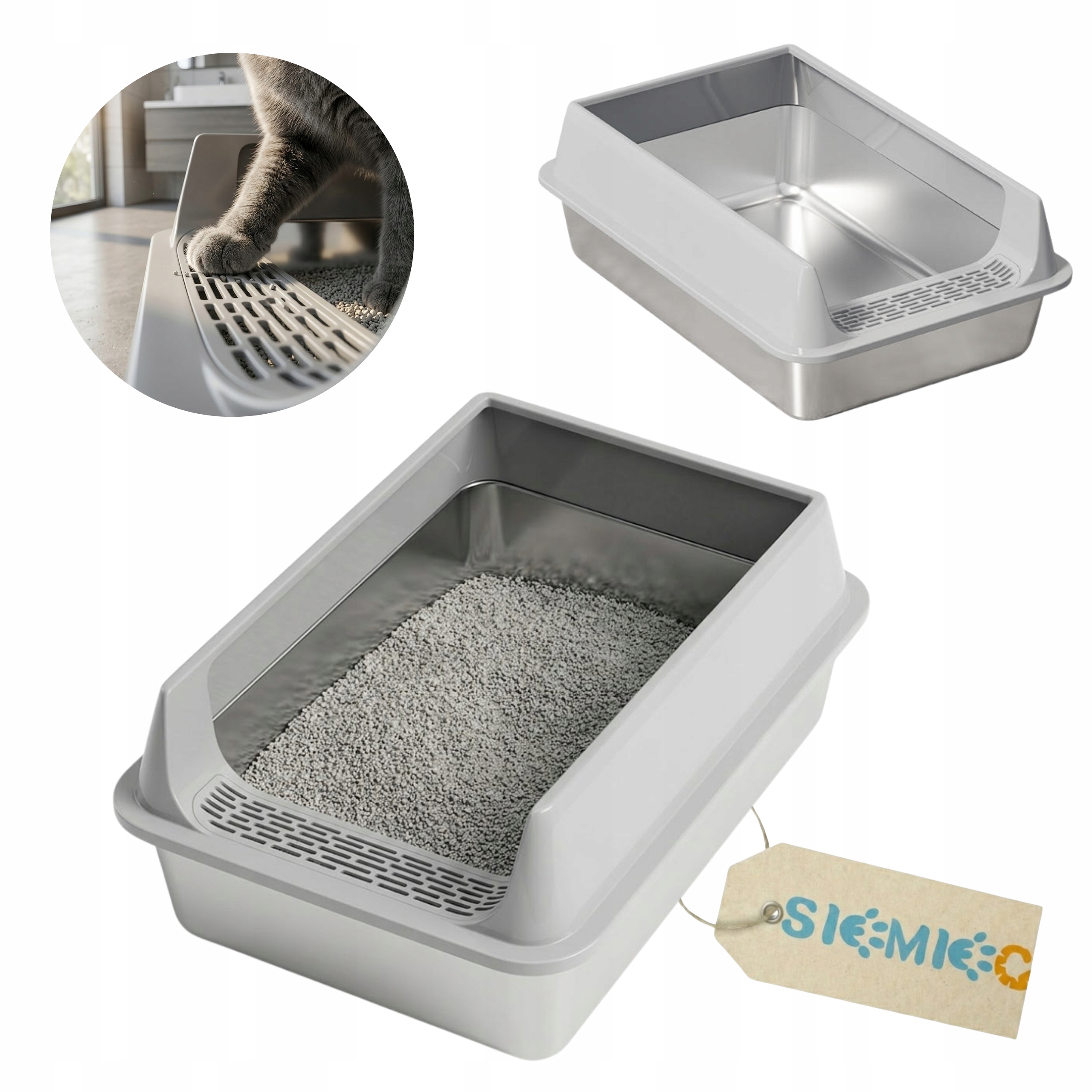 Velká Toaleta Pro Kočky Otevřená Šedá vel. XL V Sadě S Lopatkou Siemiec