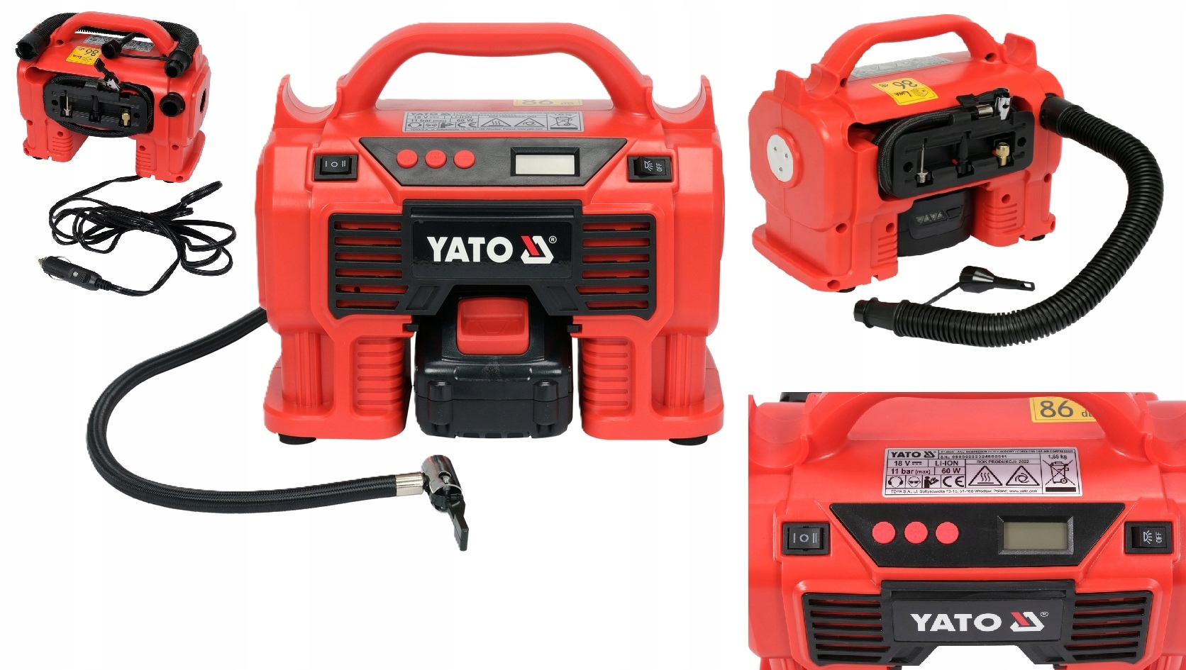 Kompresor Automobilový Aku+ Nabíjačka 3Ah 12/18V 12l/min Yato YT-23247