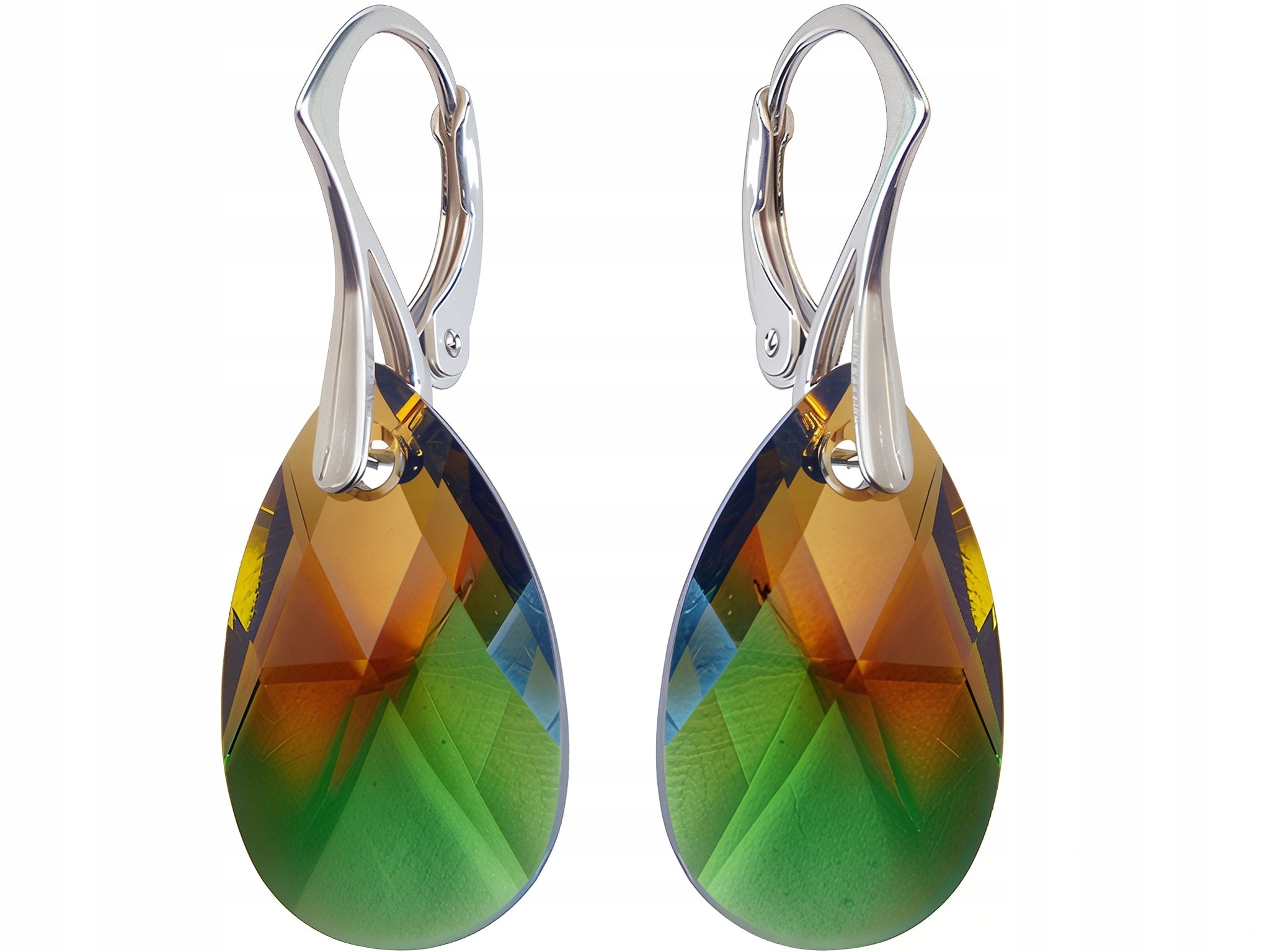 Kolczyki Srebrne Swarovski Migdał 22mm Fern Green Topaz Blend Srebro 925