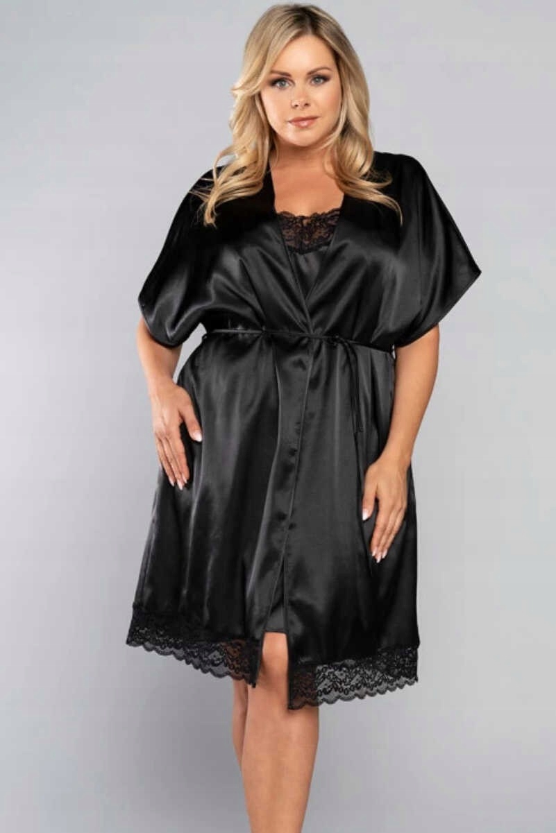 Dámský župan s krátkým rukávem Dotyk Černý Italian Fashion