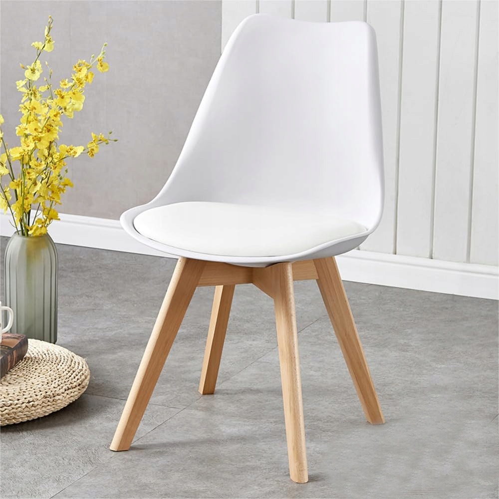 KRZESŁO Z PODUSZKĄ BIAŁE DSW DO JADALNI BIURA SALONU STYL SKANDYNAWSKI