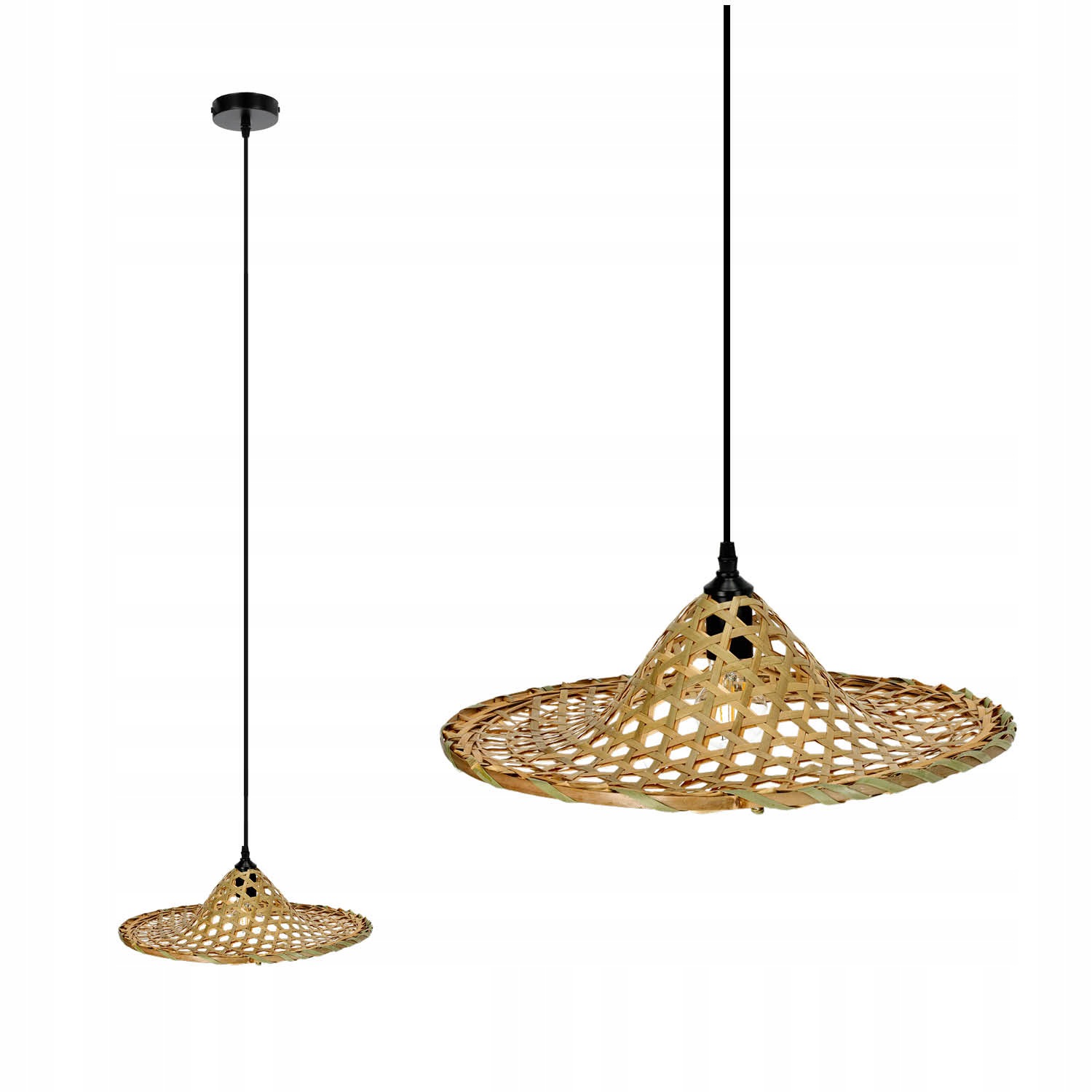 Závěsná lampa Boho Přírodní Bambusová 40 cm Velká Pletená Stropní na E27