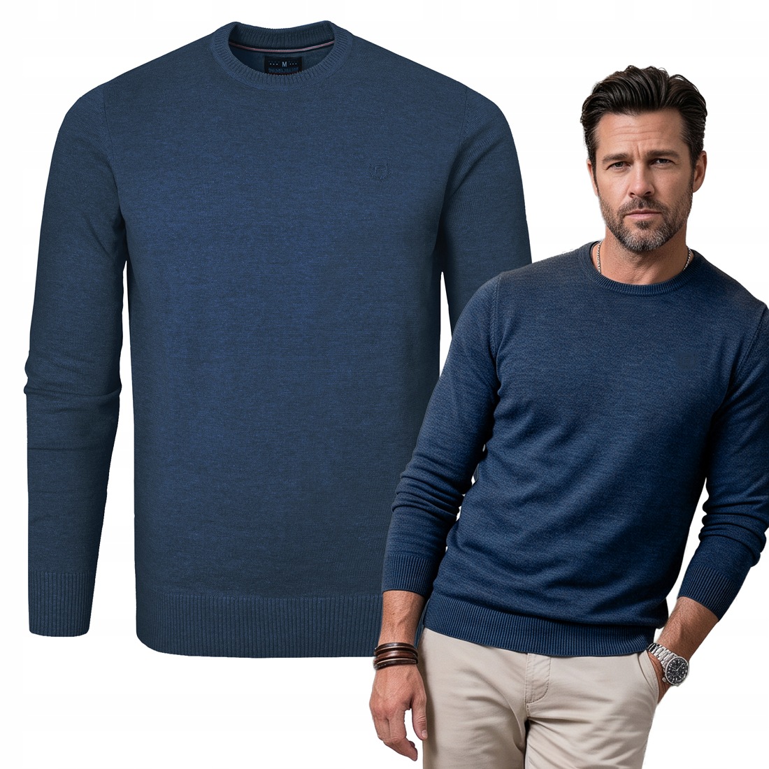 Pánský svetr Klasický Jednobarevný Hladký Basic Tmavě Modrý L Pako Jeans