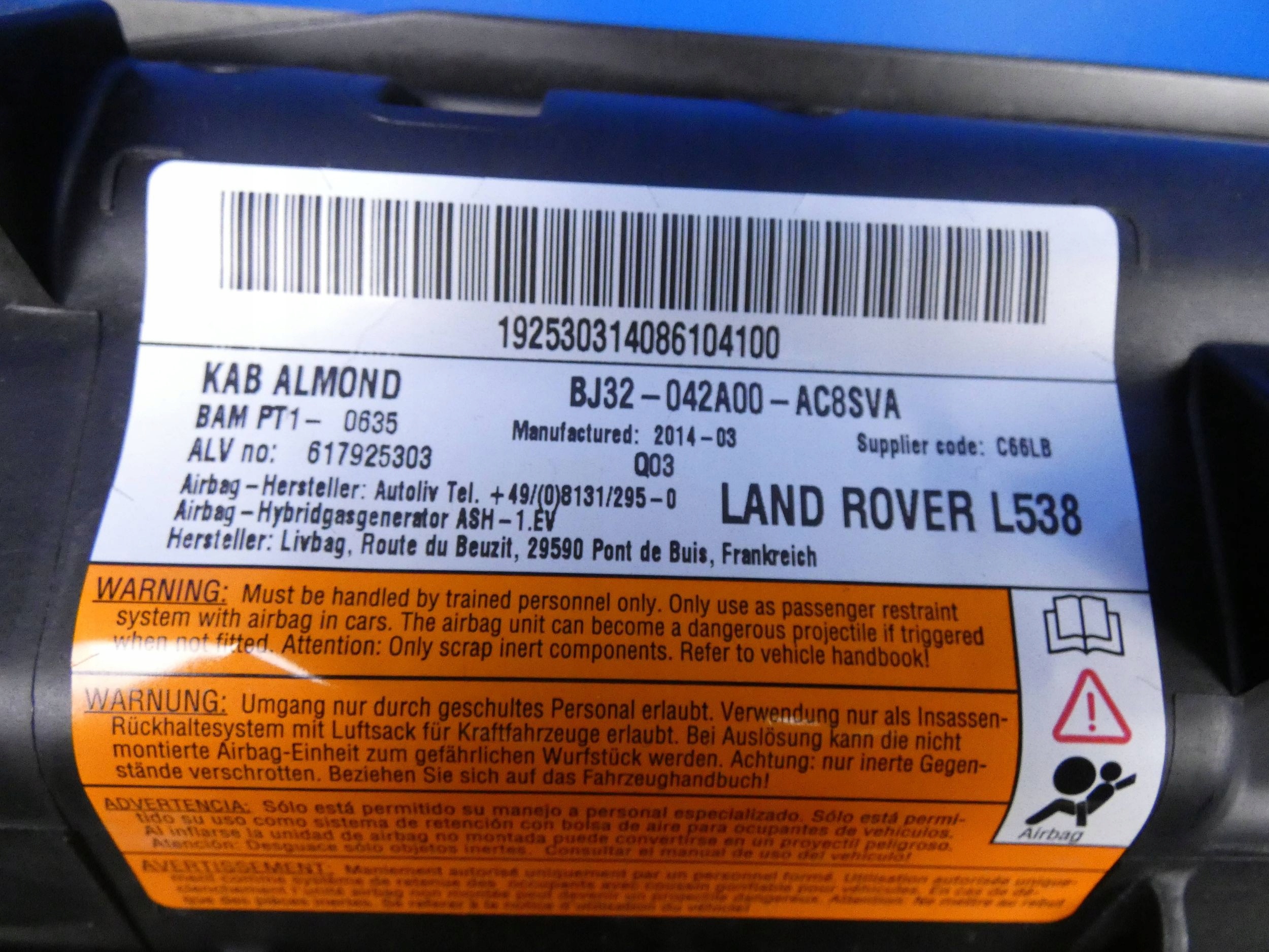 RANGE ROVER EVOQUE a L538 AIR BAG kolenny airbag