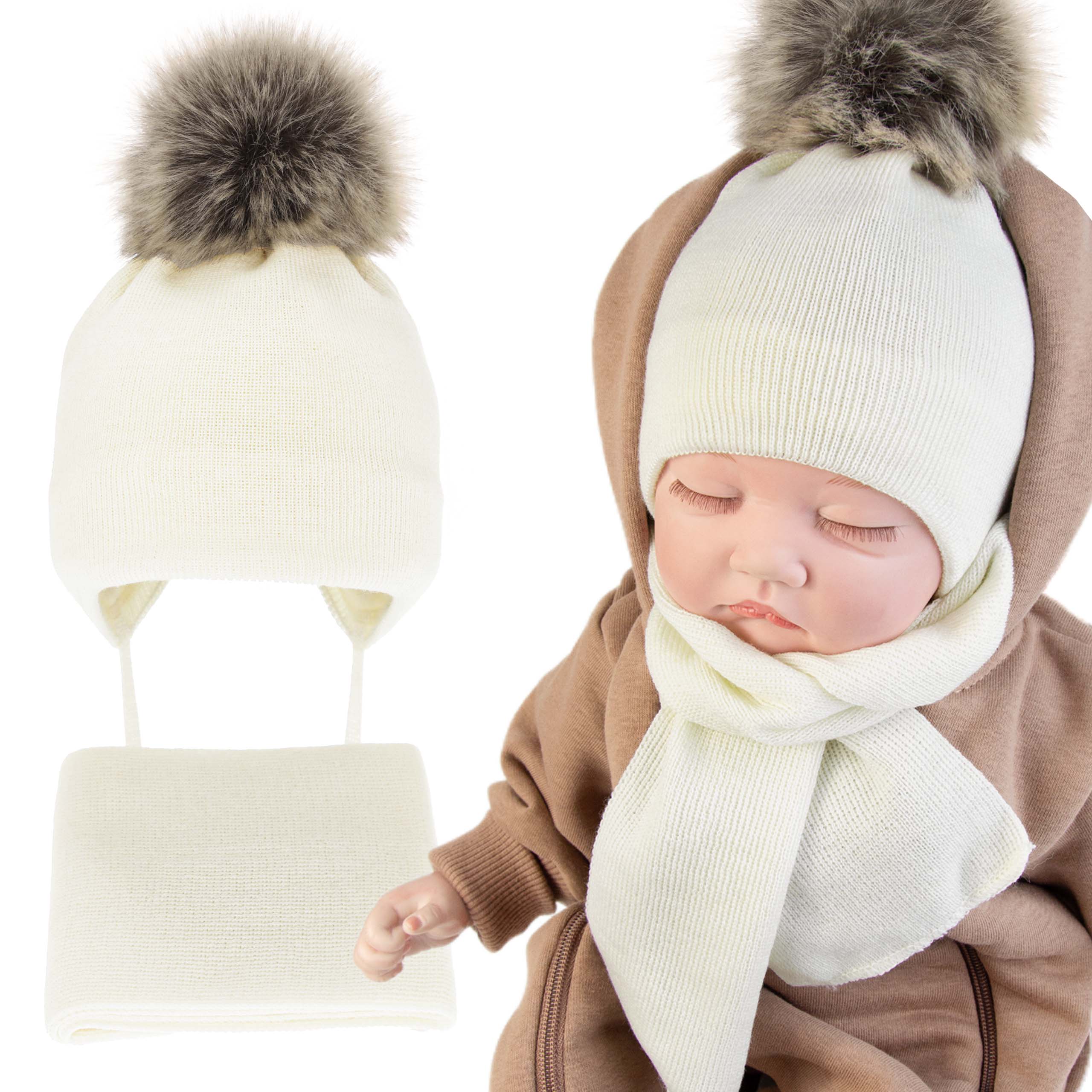 Zimowa Wełniana Czapka Niemowlęca Szalik 100% wełna Merino r. 42-46