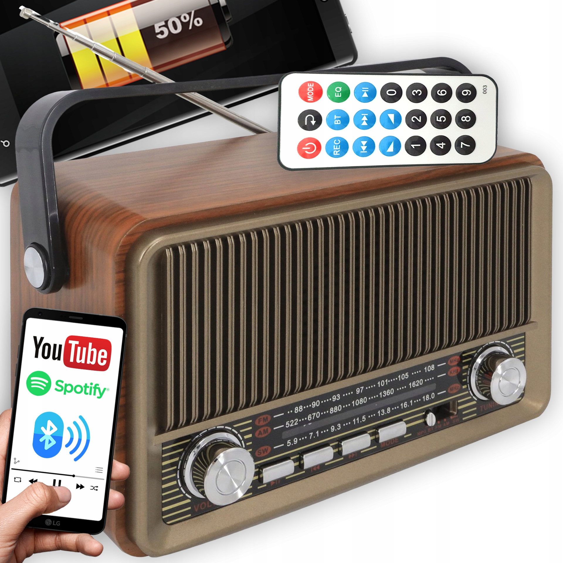 RADIO PRZENOŚNE BLUETOOTH AKUMULATOR POWERBANK PRAWDZIWY STYL RETRO VINTAGE