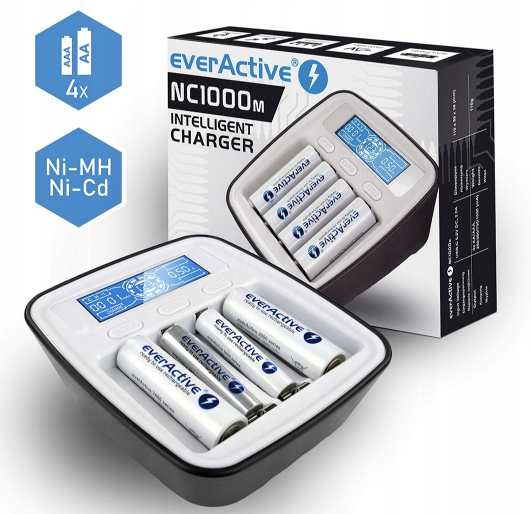 Ładowarka do akumulatorów AA (R6) i AAA (R03) everActive NC-1000M Stan opakowania oryginalne