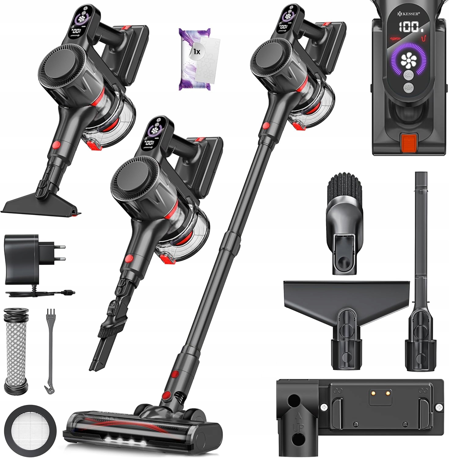 Bezdrôtový akumulátorový vysávač, pracovný čas až 70 minút, tichý Kesser