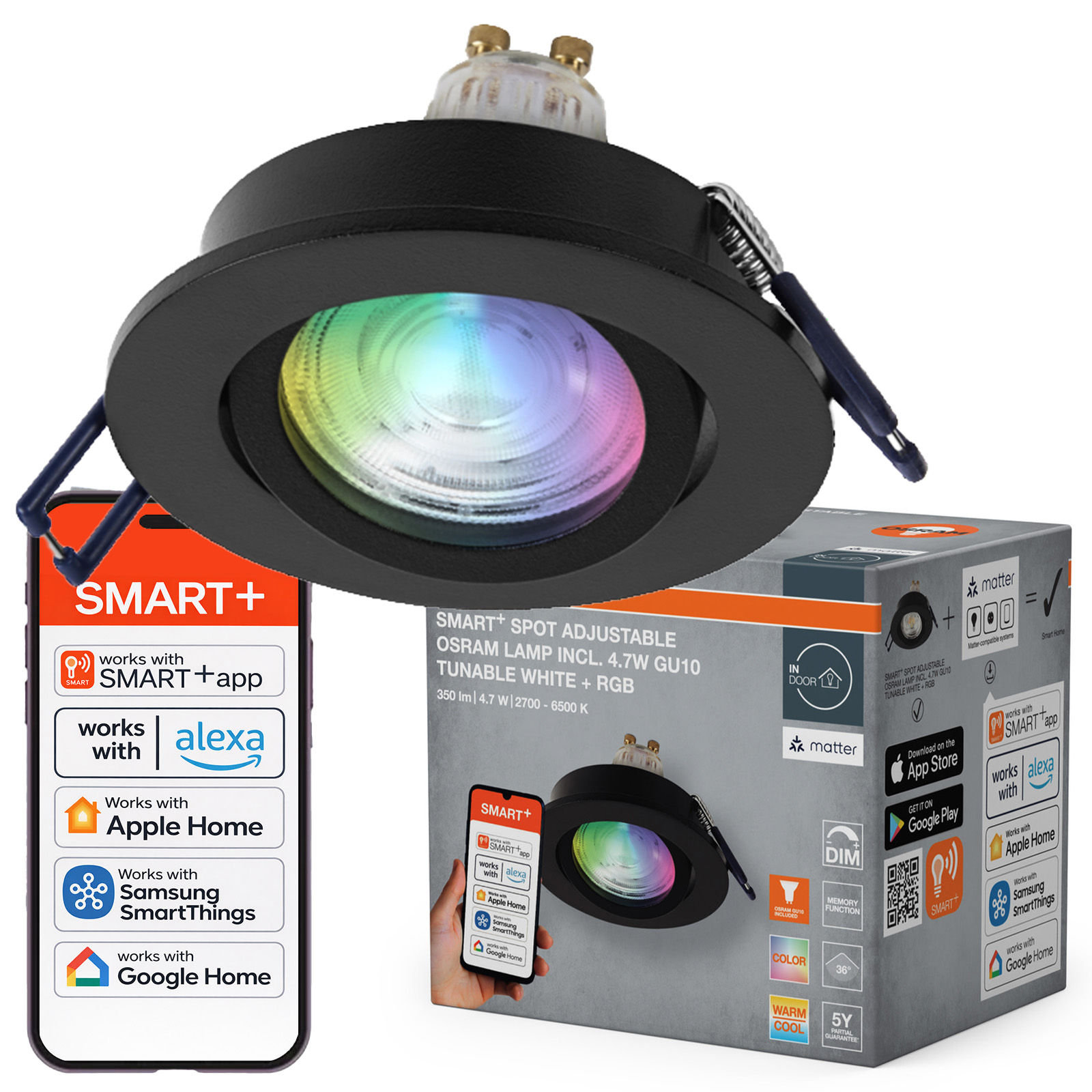 Kulaté Stropní Svítidlo Stropní Led svítidlo GU10 4.7W 315lm Cct Rgb Smart WiFi Matter Osram