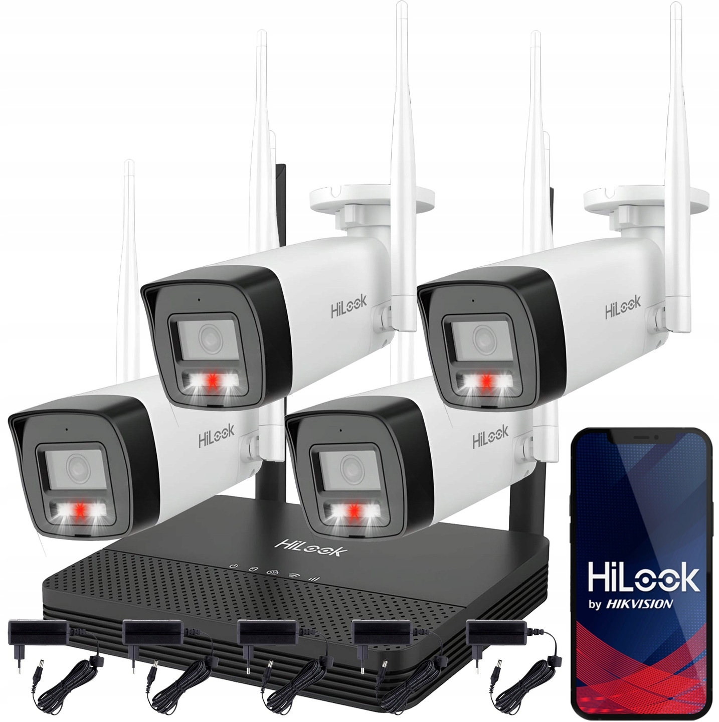 Monitoring WiFi Hikvision HiLook 4 Kamery Zewnętrzne 4MPx WIFICAM-B4 + NVS