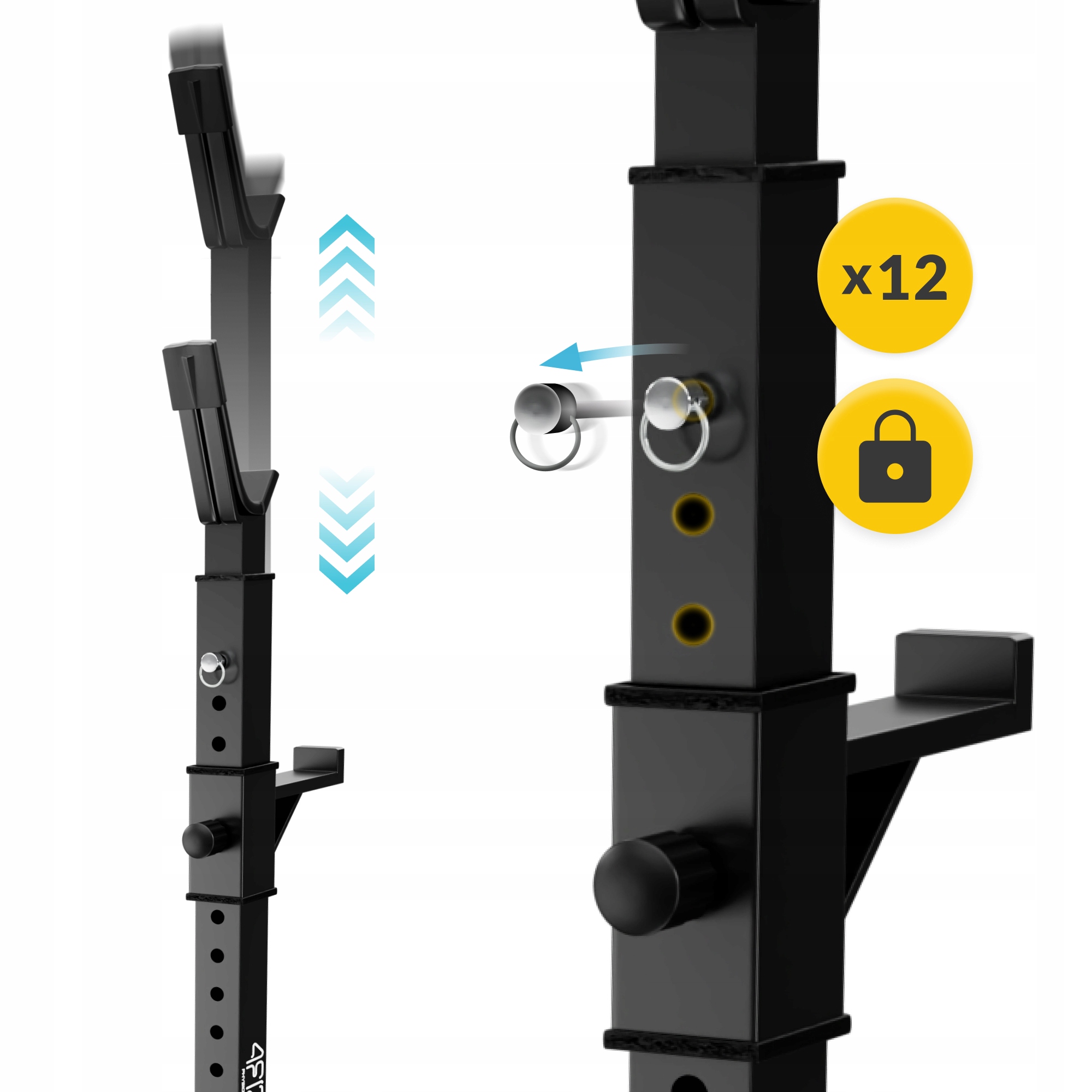 STOJAK POD SZTANGĘ GRYF REGULOWANY Z ASEKURACJĄ DO TRENINGU SIŁOWEGO PRO Model Stojak regulowany pod sztangę PRO