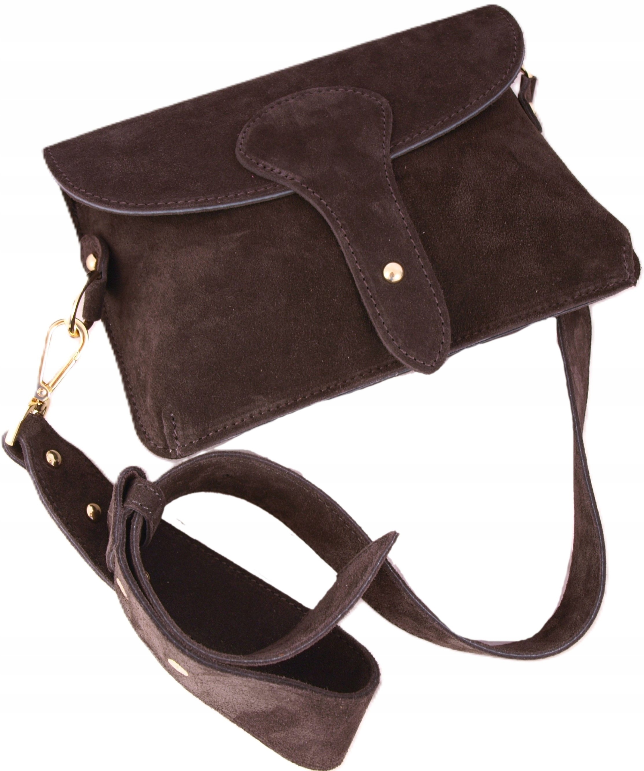 Zamszowa Torebka włoska Czekoladowa nerka listonoszka Maxi Duża Wersja