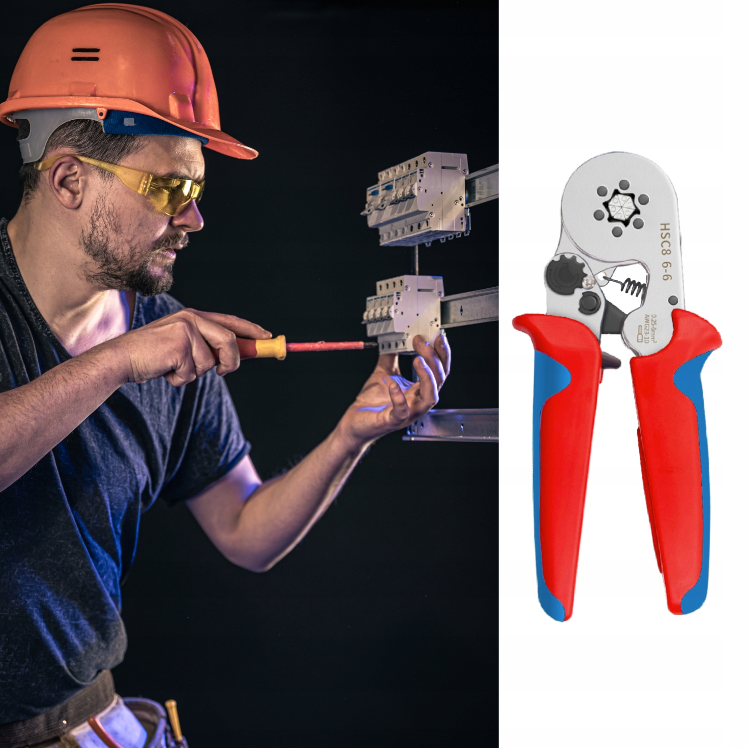 ZACISKARKA PRASKA do tulejek kablowych SZEŚCIOKĄTNA kabli konektorów MOCNA Minimalny przekrój przewodu 0.25 mm²