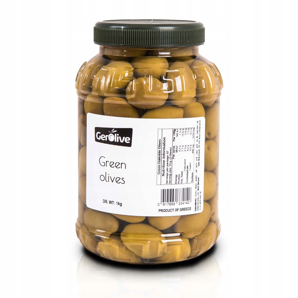 

Greckie oliwki zielone z pestką 1 kg poj. 1,6l