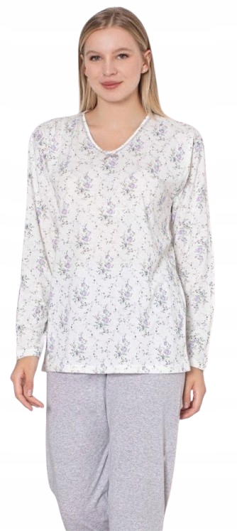 Elegantní Pyžamo S Dlouhým Rukávem Jemná Louka Fialové Květy Provence L