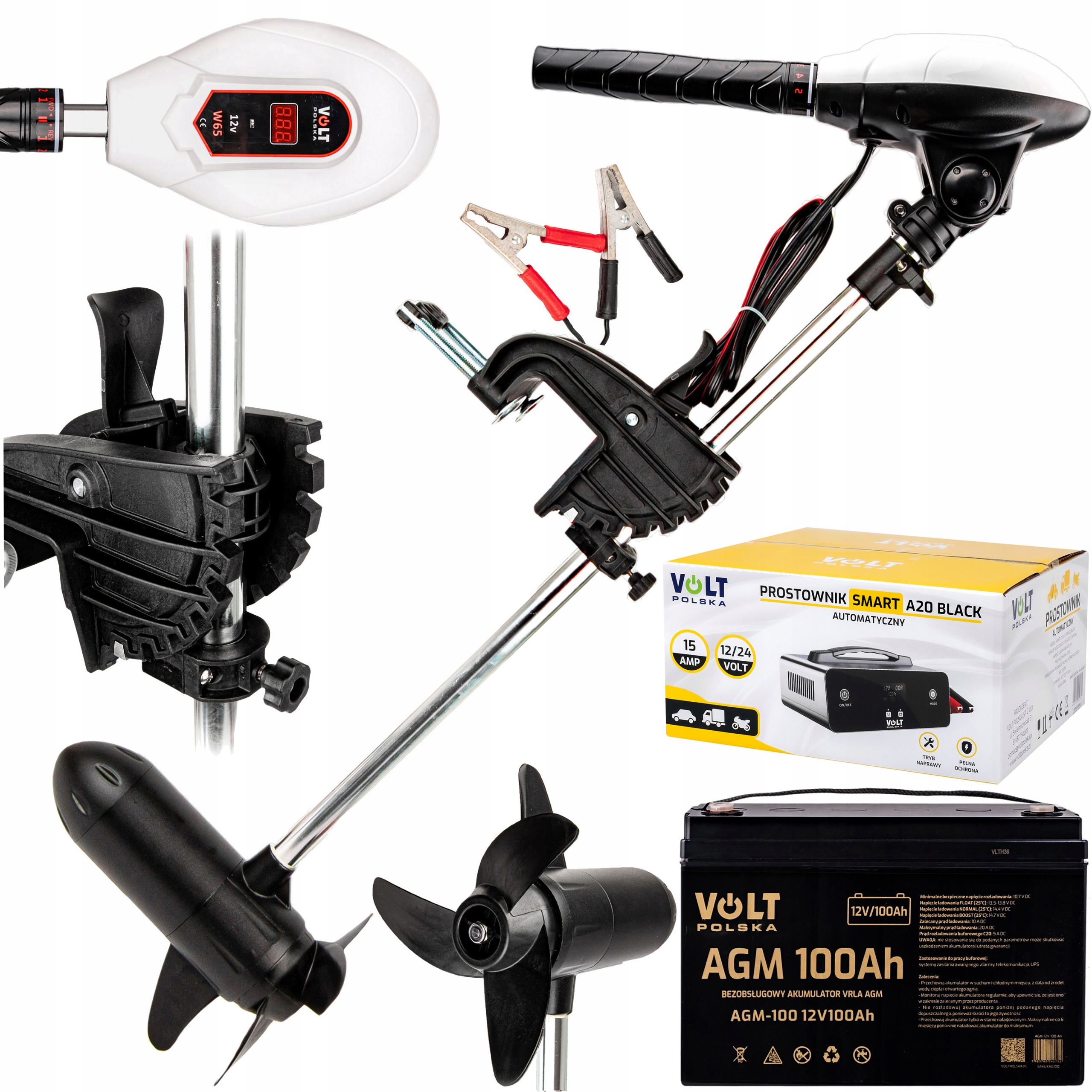 Silnik Elektryczny Zaburtowy Do Pontonu Łodzi 70lb Akumulator Prostownik