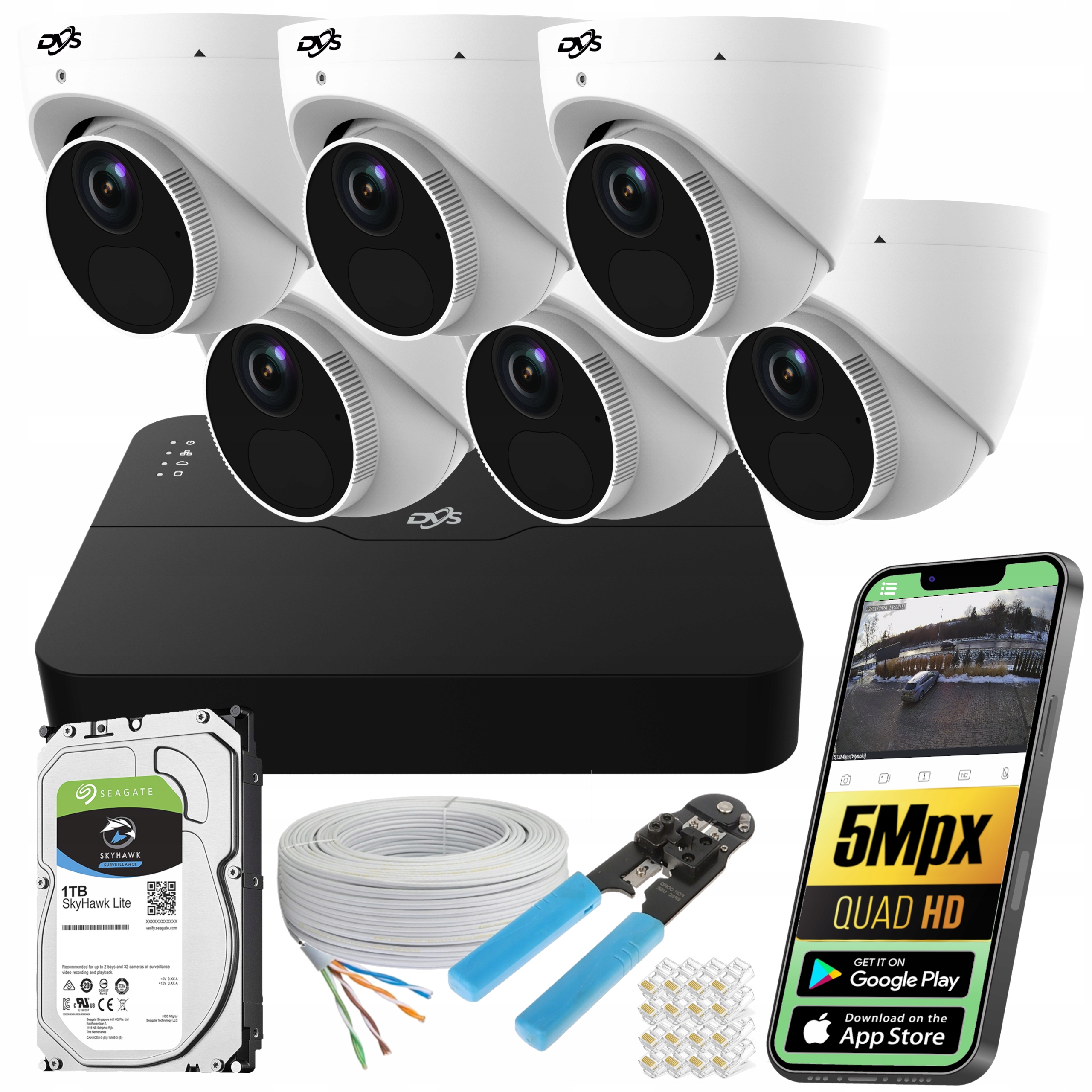 Monitorovací Set 6 Vonkajšie Poe Ip Kamery 5Mpx Kopuľka Dvs 1TB Mikro
