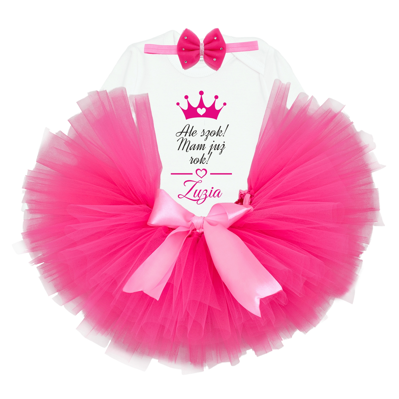 

komplet na roczek różowy Ale szok mam już rok 92