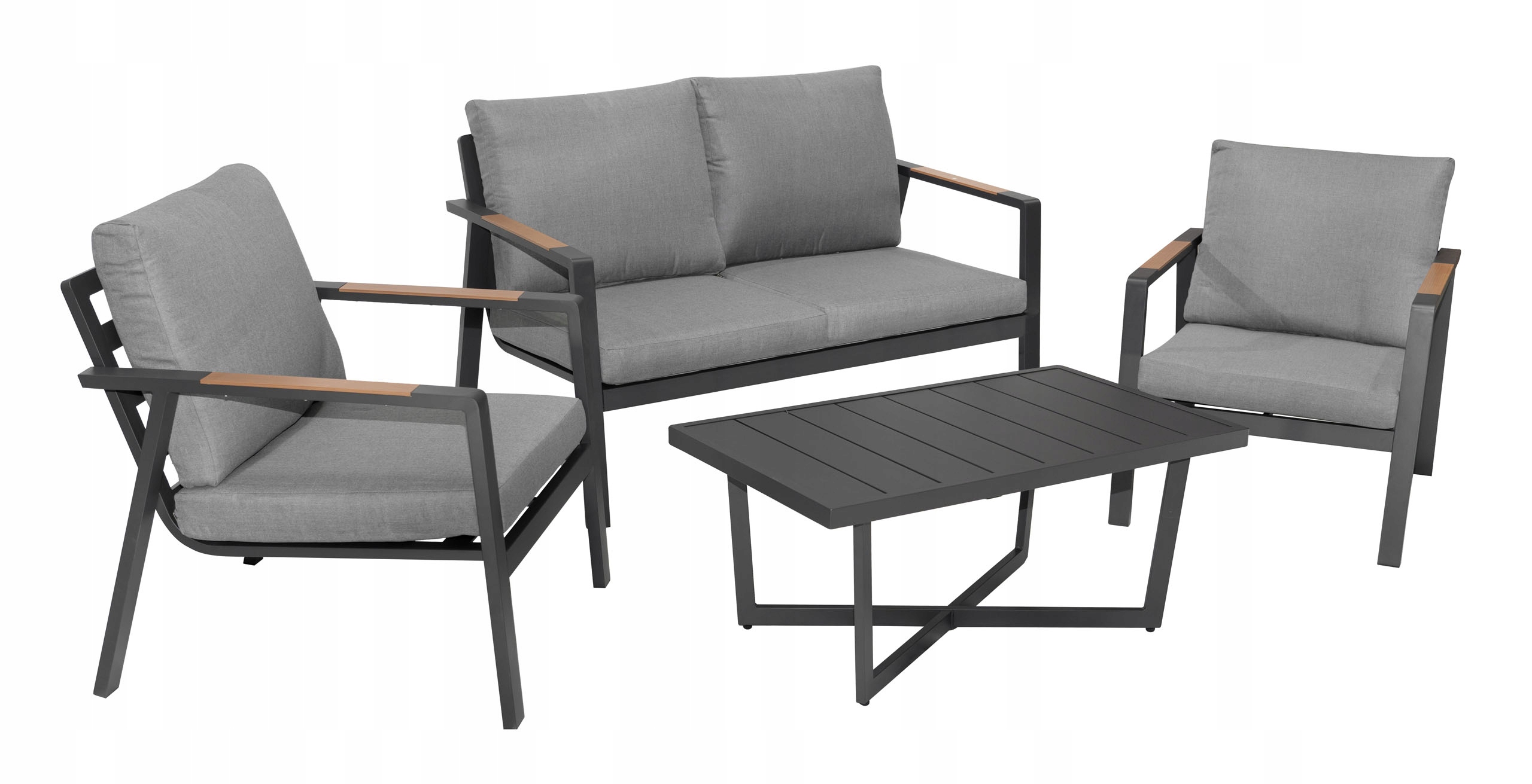 Zestaw Meble Ogrodowe Na Taras Aluminiowe Sofa Dwa Fotele Stolik Poduszki