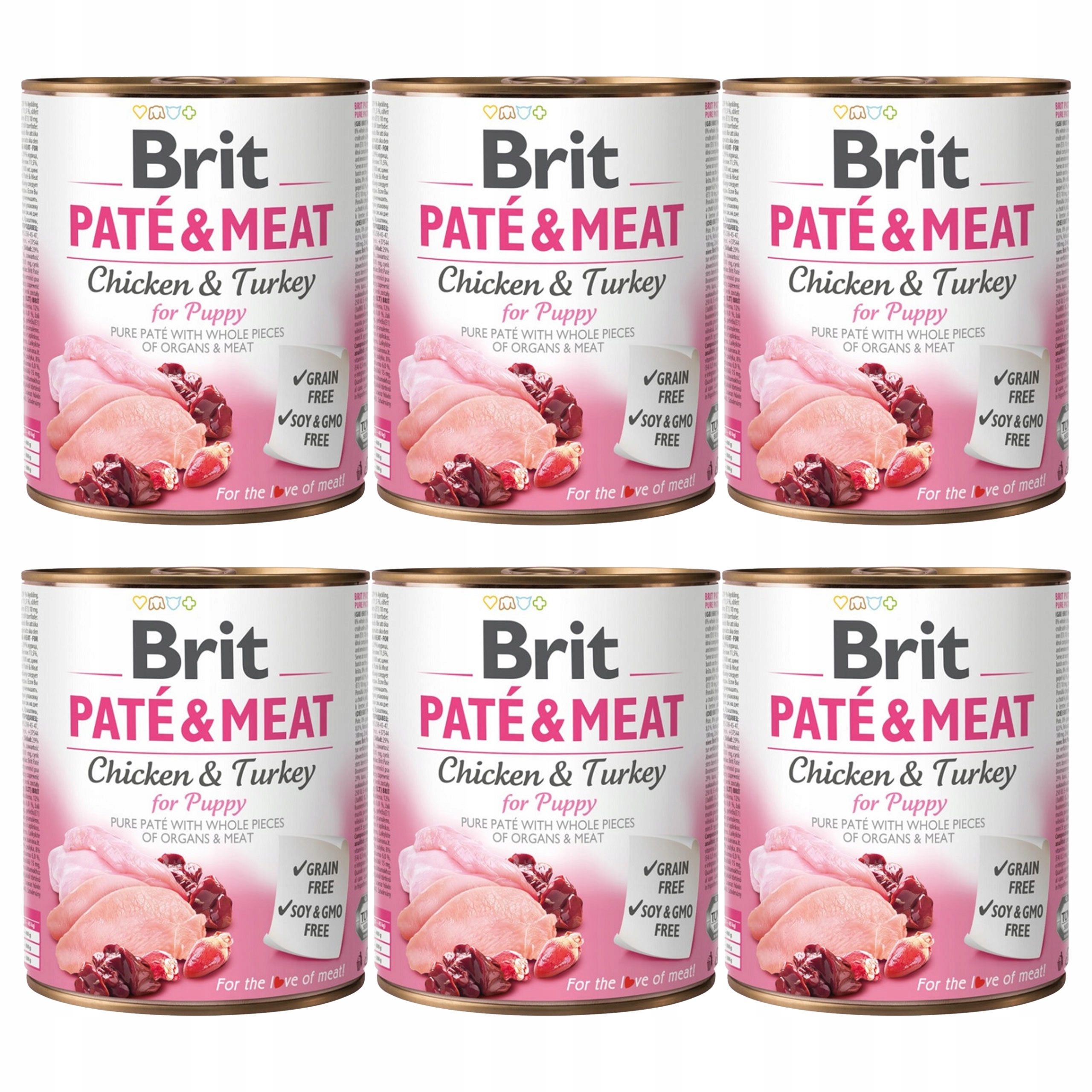 Levně Brit Pate&meat Puppy vlhké krmivo pro štěňata Kuřecí Krůta 6 x 800 g