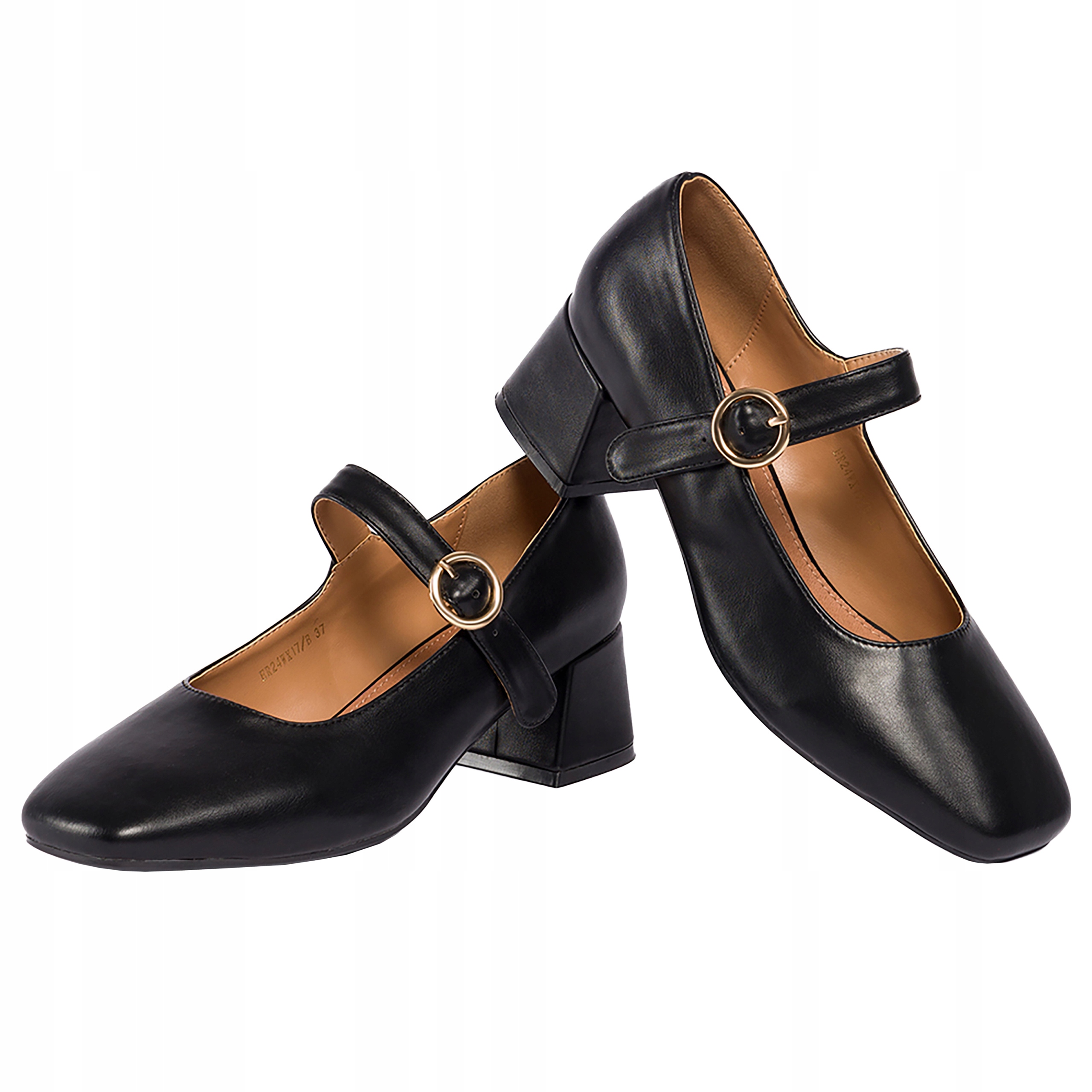 Czółenka Z Paskiem Mary Jane Na Niskim Klocku Skórzana Wkładka Czarne r 38