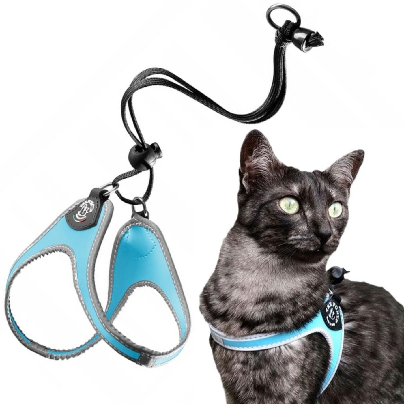 Szelki dla małego kota 25-35cm do 3kg Tre Ponti niebieskie Z Odblaskami-Zdjęcie-0