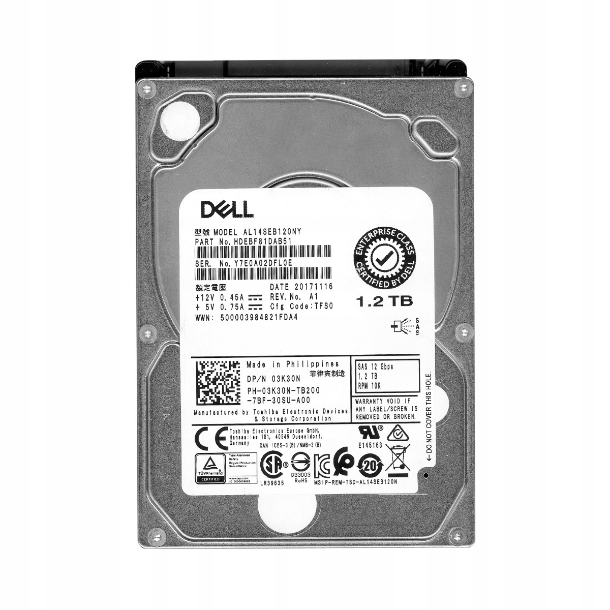 Dell 03K30N 1.2TB 10K 128MB SAS-3 2.5'' AL14SEB120NY