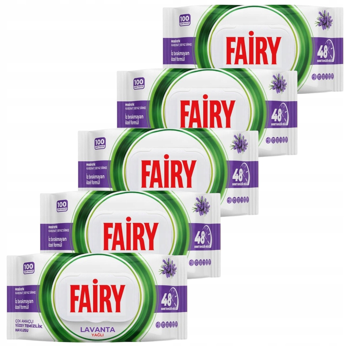 Levně Vlhčené čisticí ubrousky Fairy Lavender velké, sada 5 x 100 kusů ks