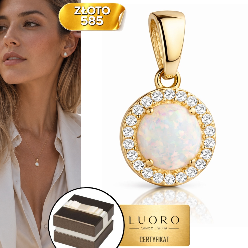 Přívěsek Zlatý 585 14K Opal Zirkony Žluté Zlato 1,5 CM Jemný