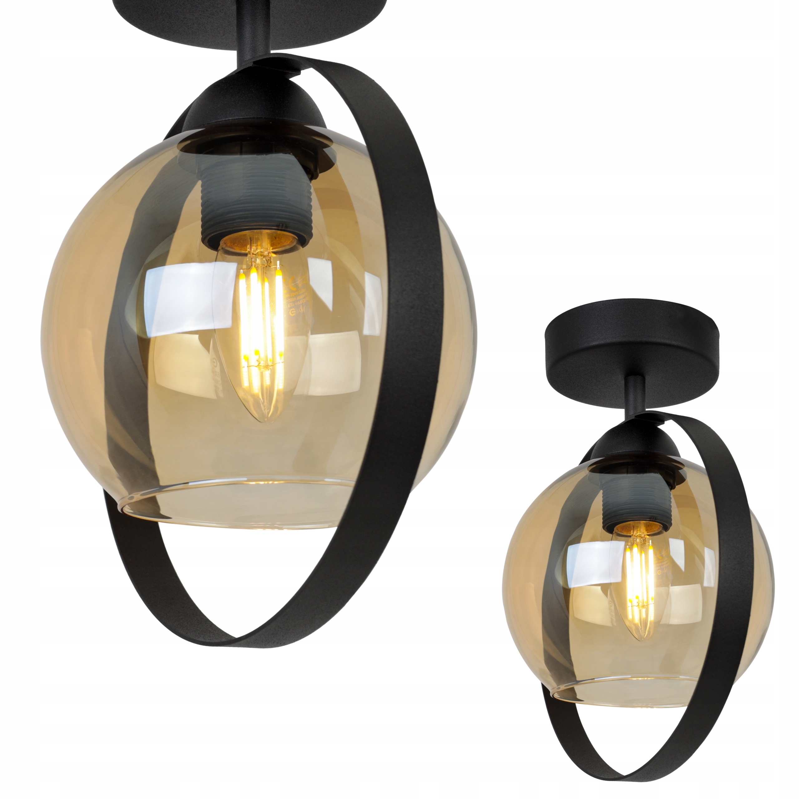 Stropní Svítidlo Nástěnná Lampa Stropní Svítidlo Jedna Skleněná Ring Černý Loftový Kroužek