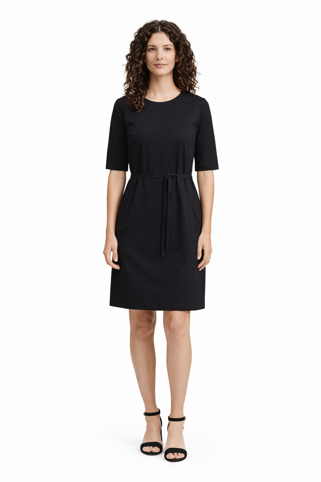 Calvin Klein Černé Šaty S Polovičním Rukávem A Páskem 36 I3C