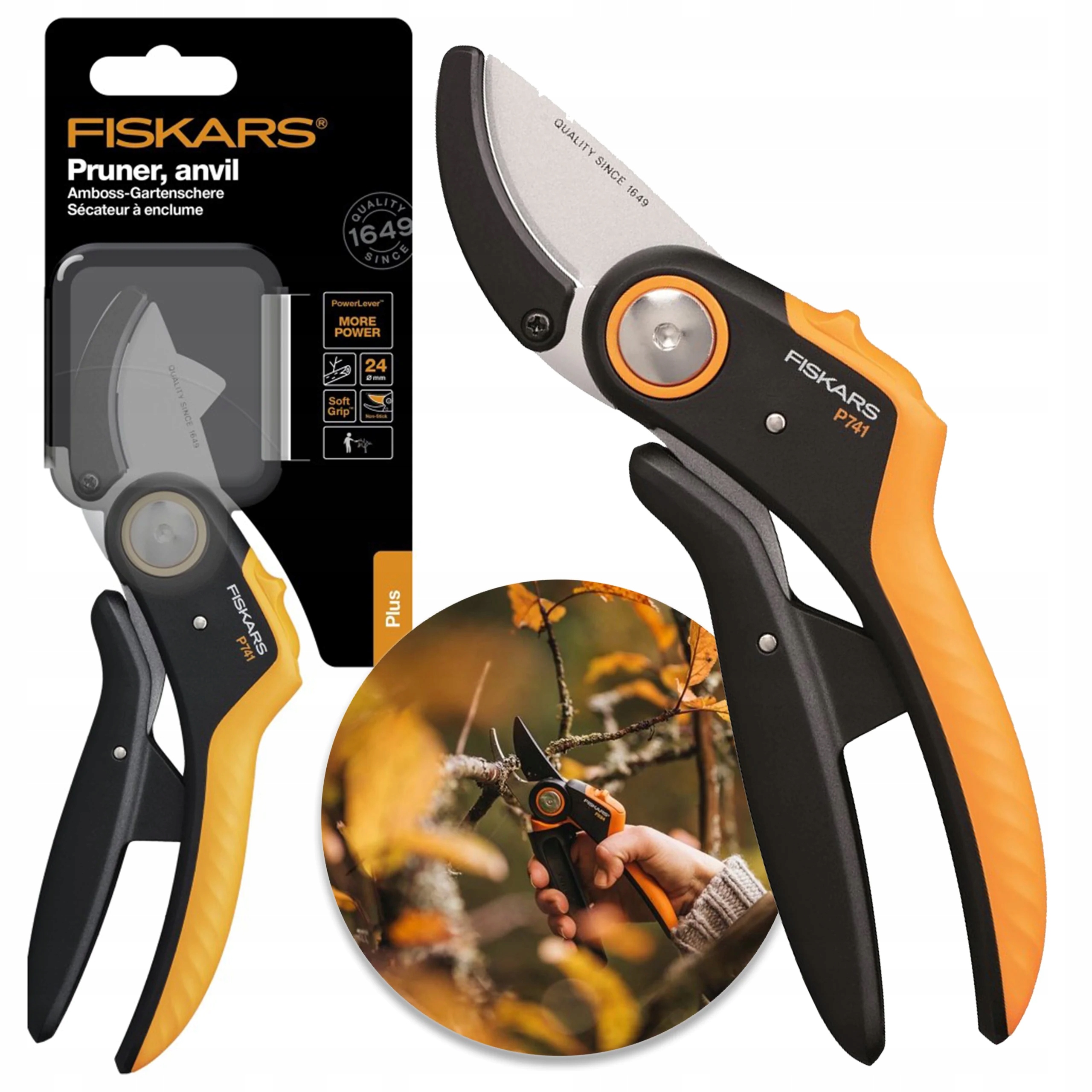 Fiskars Sekator kowadełkowy Plus P741 ogrodowy 1057171 do gałęzi