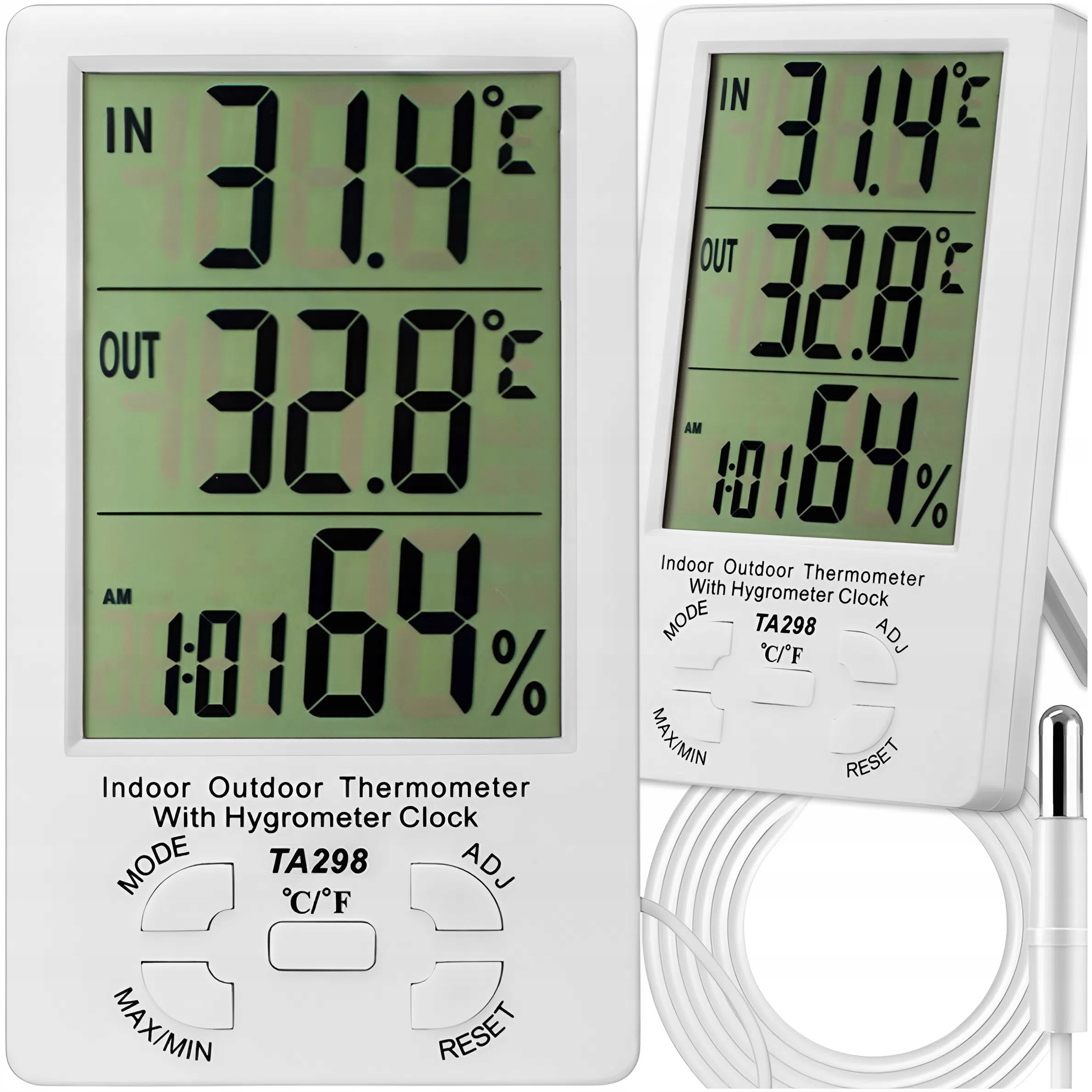 STACJA POGODY POGODOWA TERMOMETR HIGROMETR LCD ZEGAR Z SONDĄ POKOJOWY