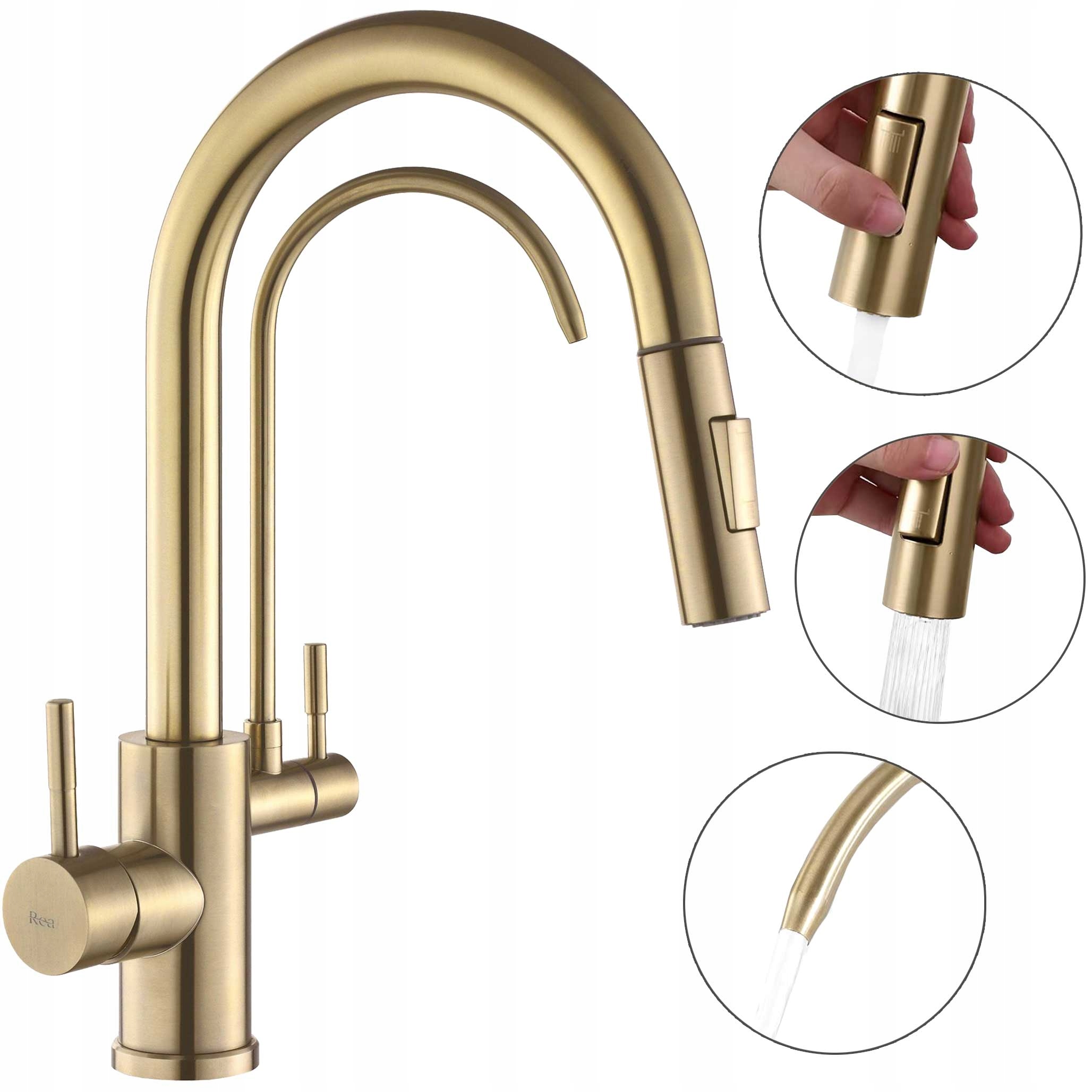 Kuchynská batéria Zlatá kartáčovaná s výsuvným výtokom Eco Fresh Dvojitá