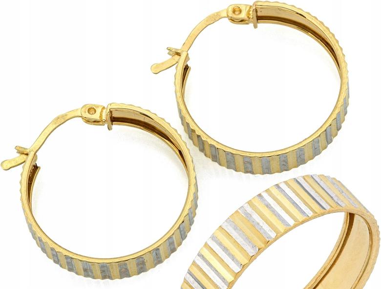 Zlaté náušnice 585 dámské široké frézované 22 mm jako dárek, dvoubarevné