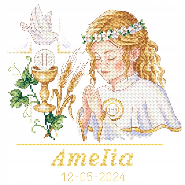 Křížková výšivka Vyšívací sada Suvenýr přijímání Dívka