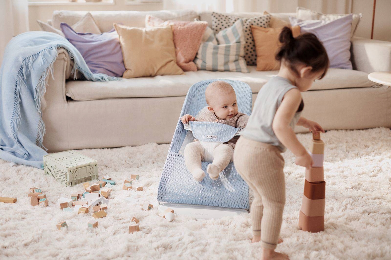 BALANCE minkštas tinklinis gultukas, mėlynas, BABYBJORN, vaiko svoris 0–12 kg