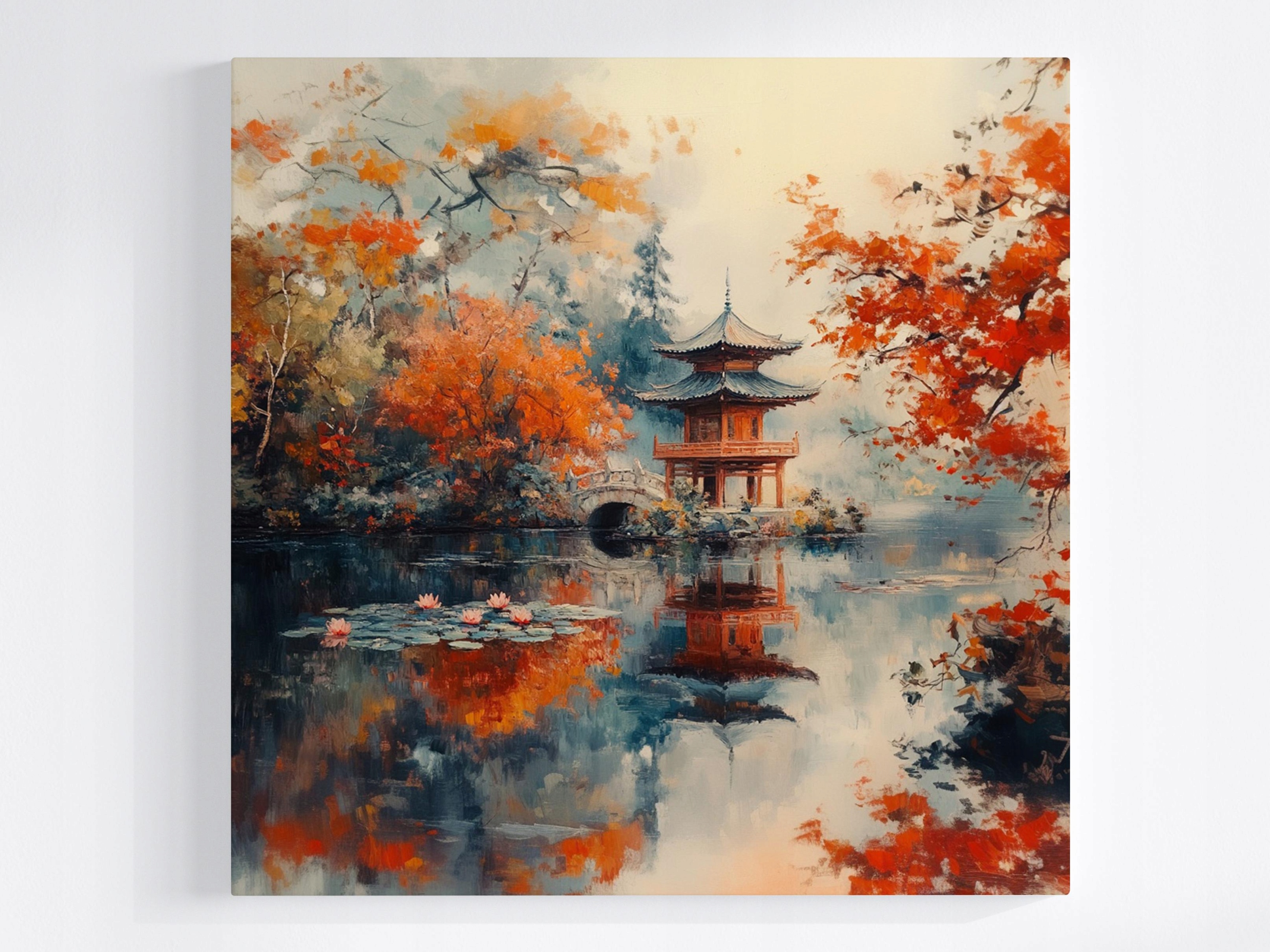 Obraz Na Plátně Canvas Krajina Japonsko Park Zahrada Podzim Pagoda Most 60x60