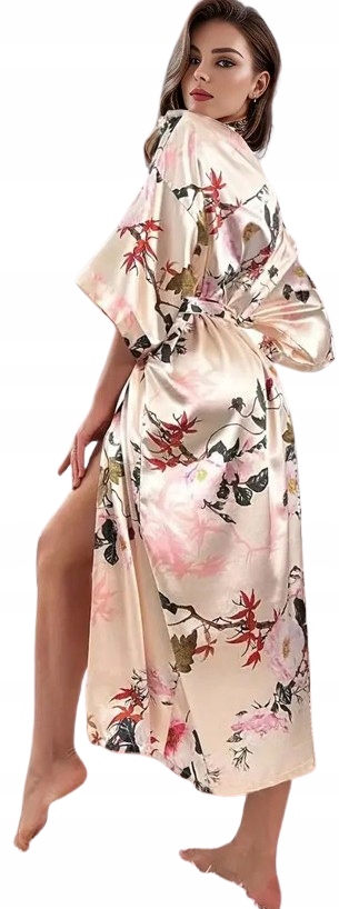 Dlouhý Župan Ze Saténu Květiny Satén Elegantní Saténový Župan S