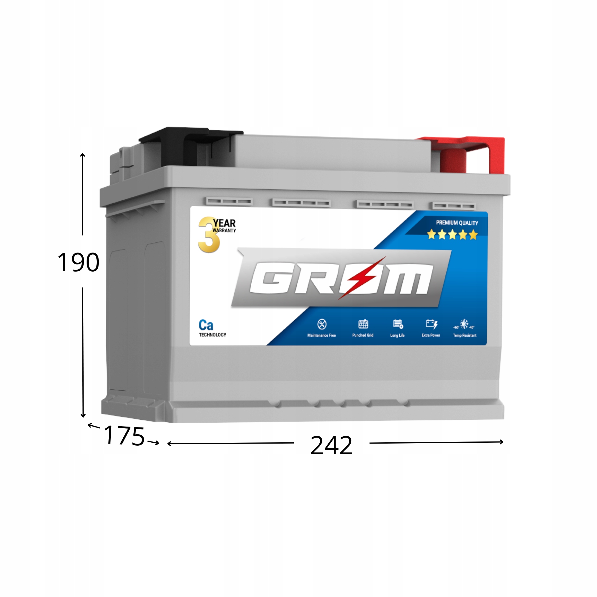 Akumulator GROM Premium 55Ah 540A EN DTR Numer katalogowy części GROM55P