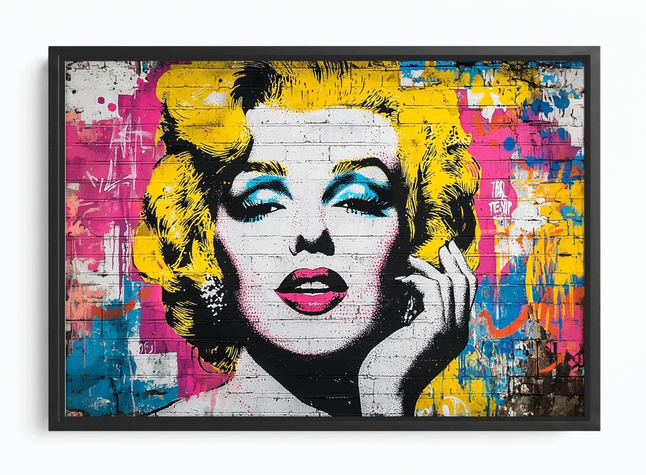 Obraz Rám Americká Krabička Cihlová Zeď Graffiti Pop Art Portrét Žena 60x40