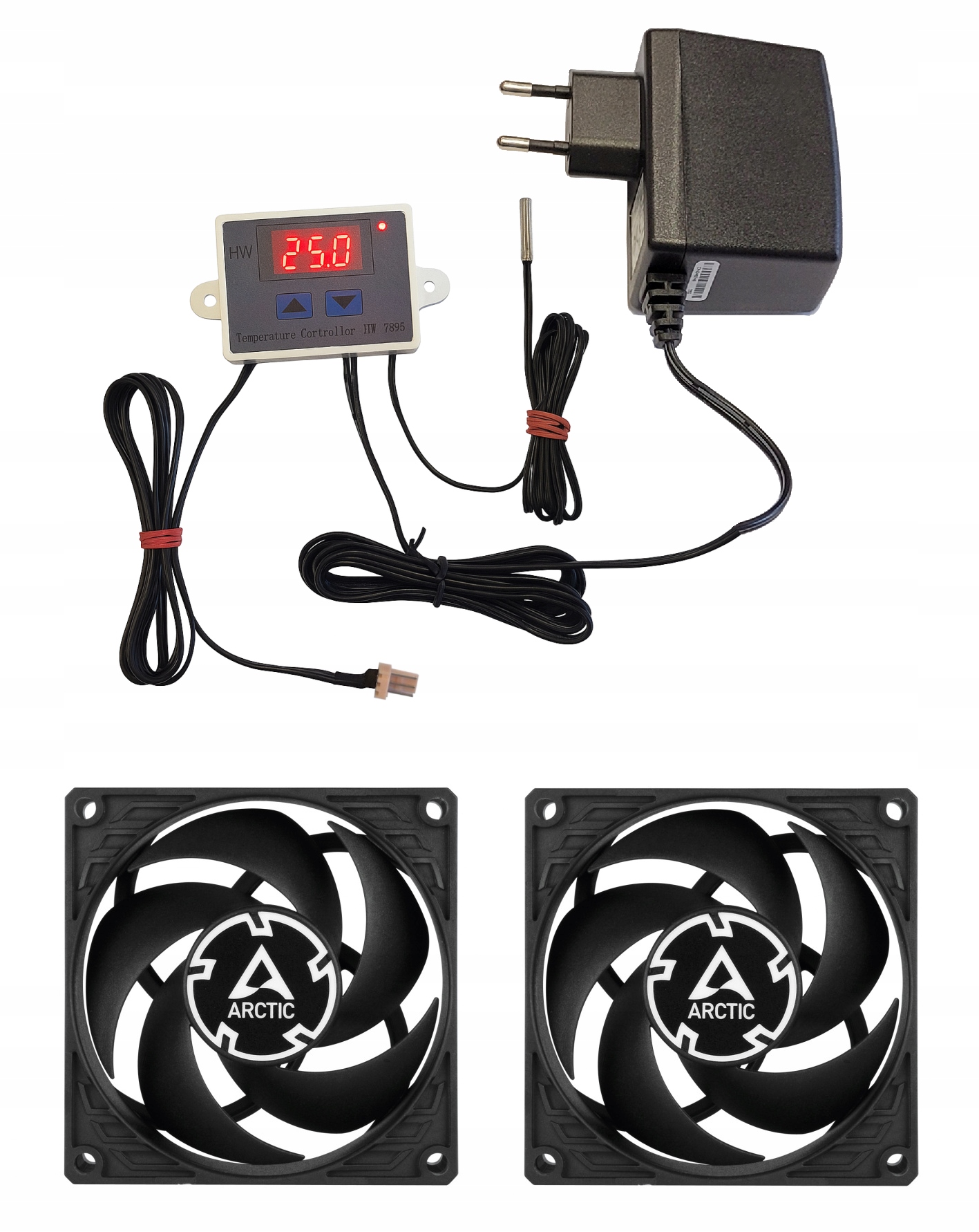 2 ventilátory 80 mm pro skříně Rack nebo Lanberg s napájecím zdrojem a termostatem