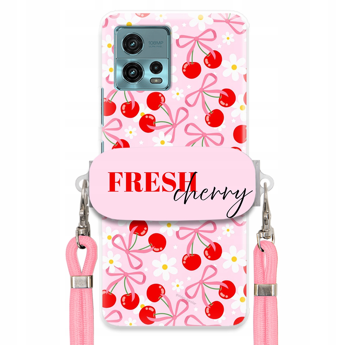 Puzdro pre Motorola G72 držiak šnúrok Ružový Fresh Cherry Kokardy