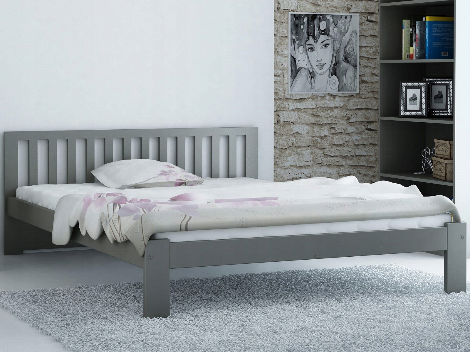 

Łóżko 160x200 Drewniane Sosnowe Szare DMD2