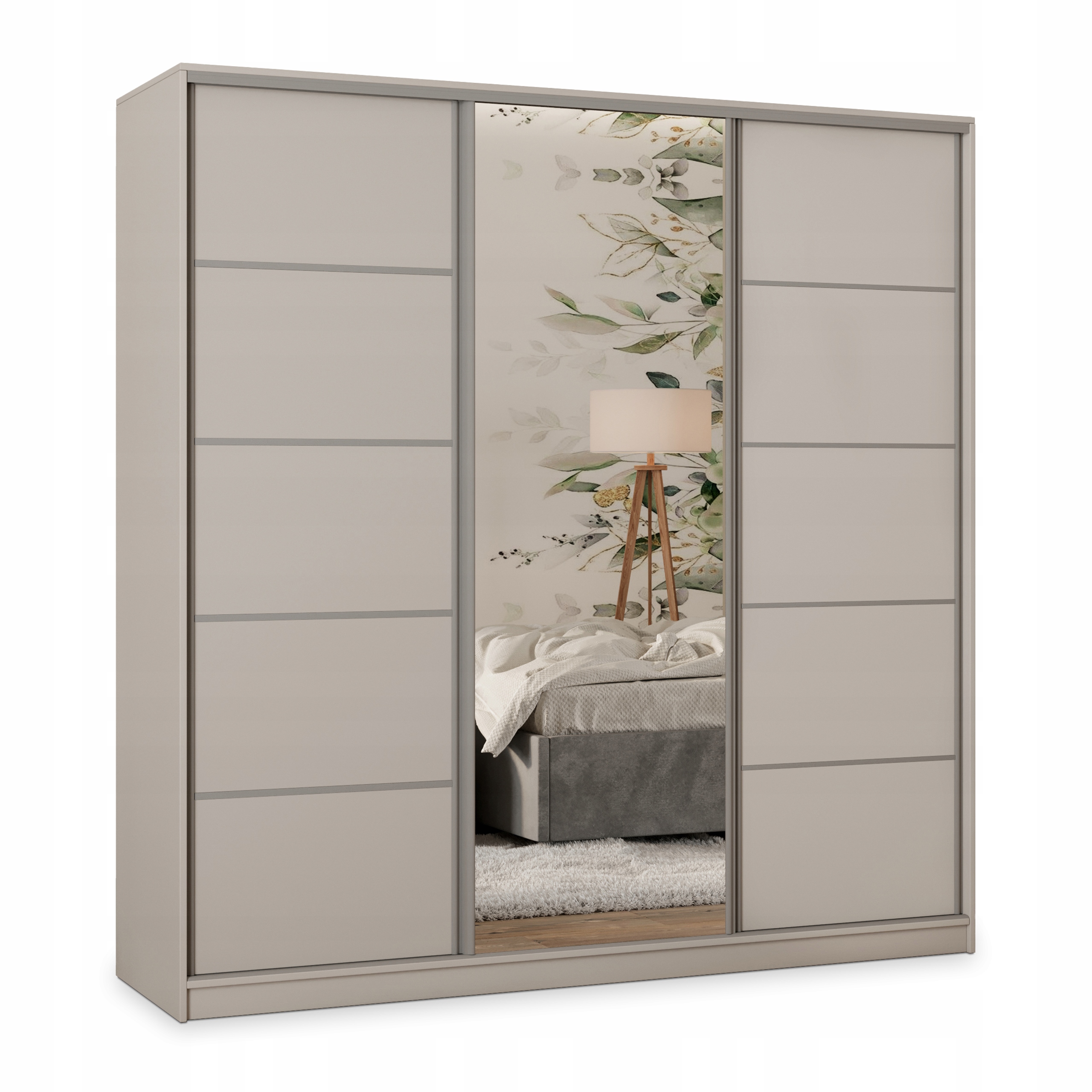 Skříň Pina 200 cm se zrcadlem Zásuvky Police třídveřová Kašmír