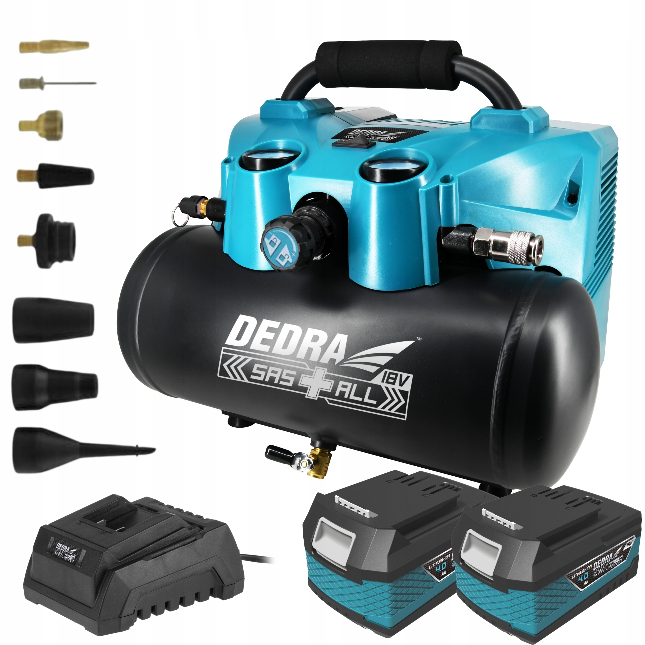 KOMPRESOR AKUMULATOROWY 6L DEDRA + 2x18V 4Ah 7077V